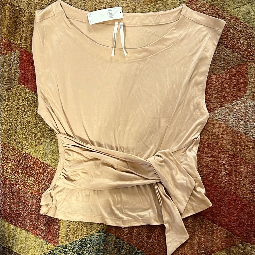 Anthropologie Cream Cap Sleeve Tee with Tie Front Relaxed Style
